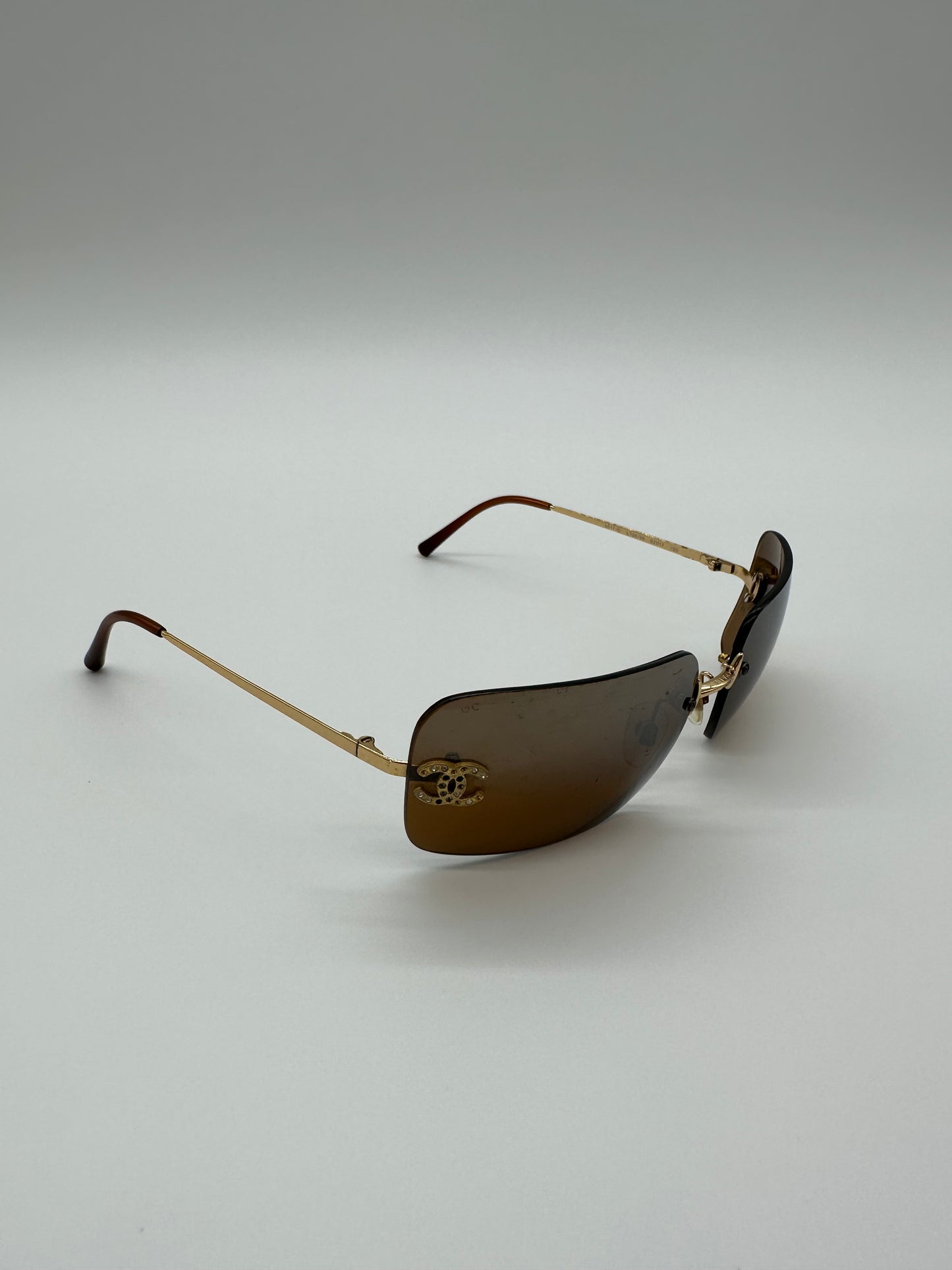 Vintage Brown Chanel Rimless Sunglasses