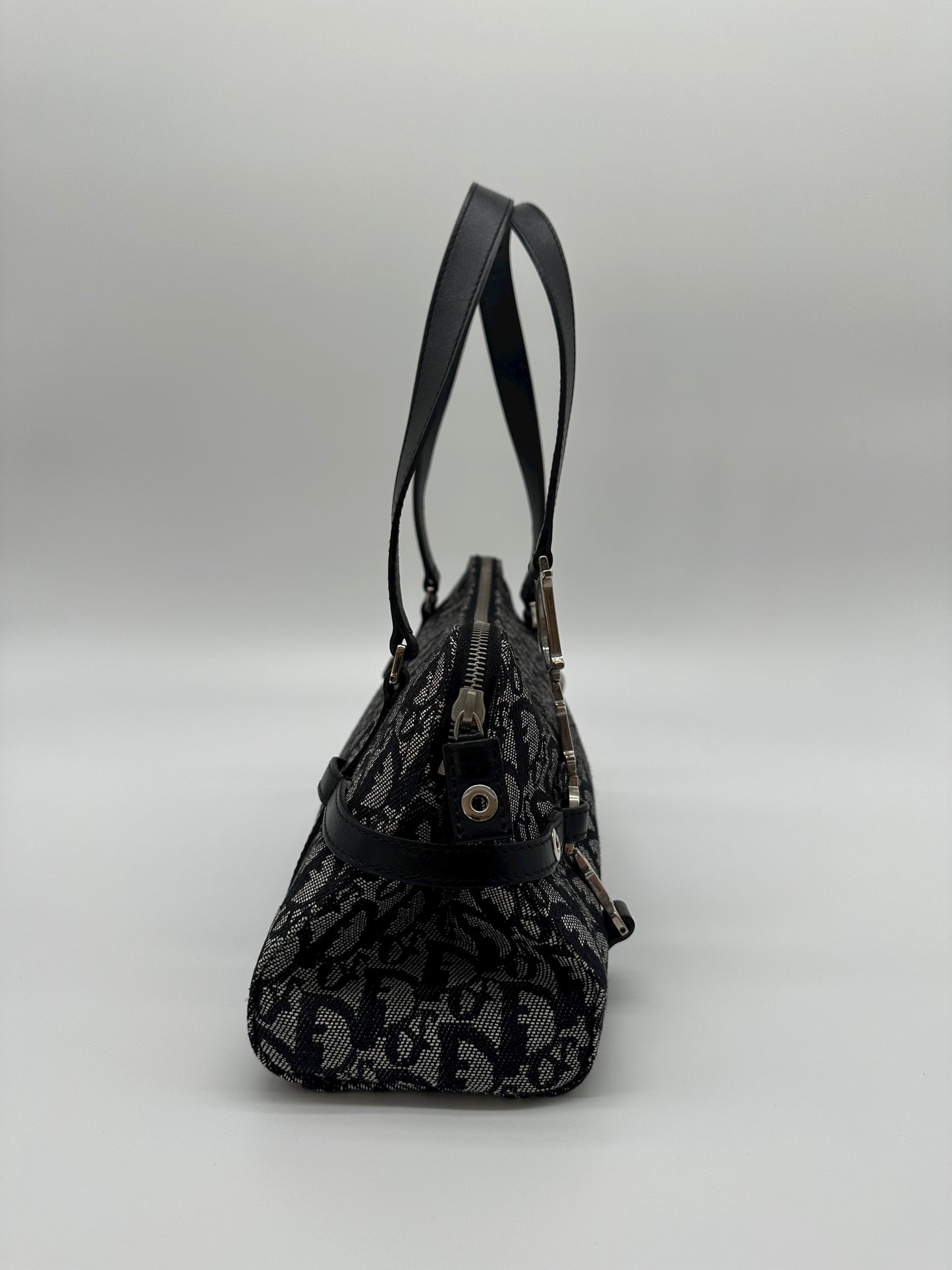 Vintage Dior Navy Trotter Logo Charm Boston Shoulder Bag