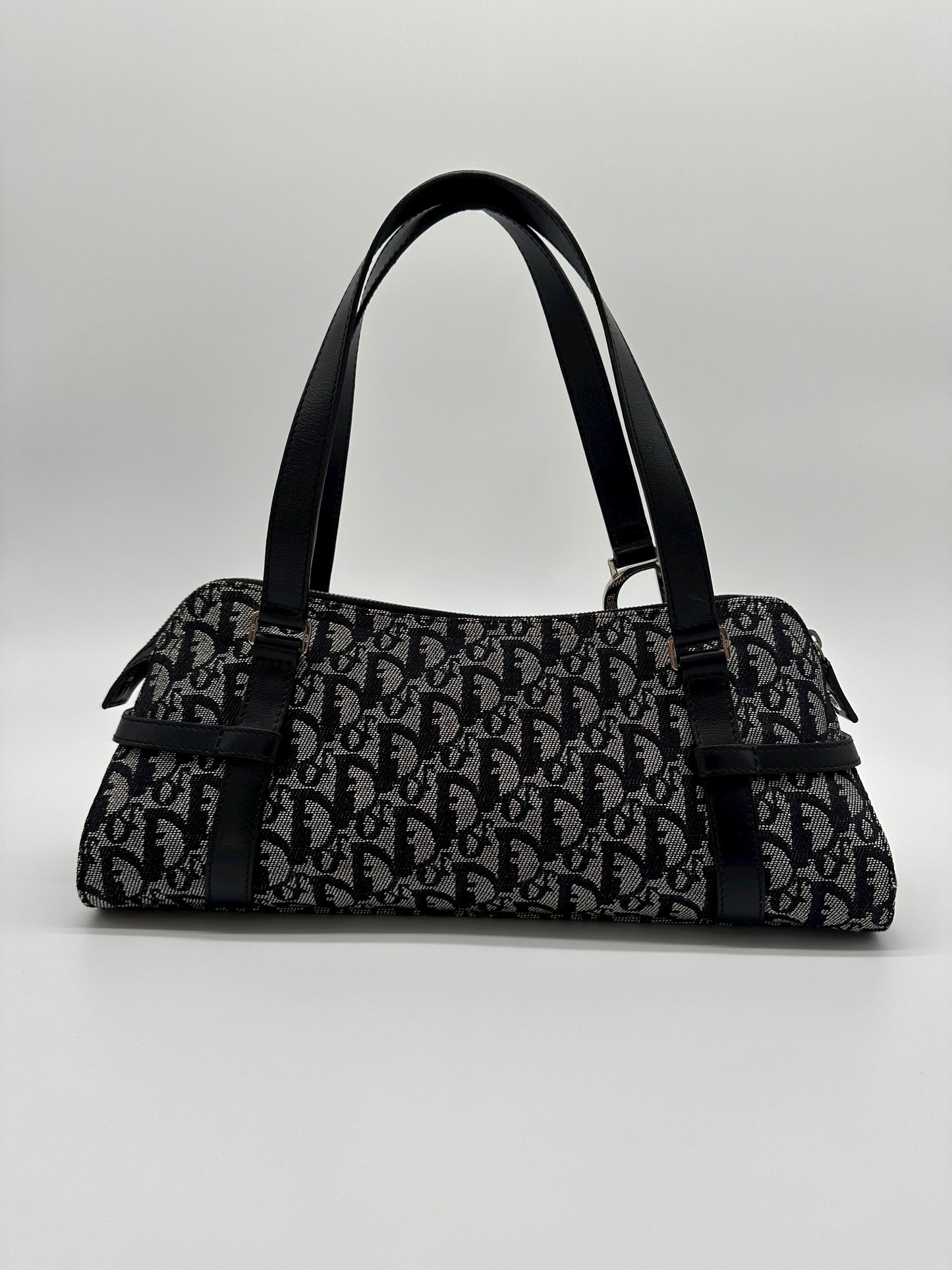 Vintage Dior Navy Trotter Logo Charm Boston Shoulder Bag