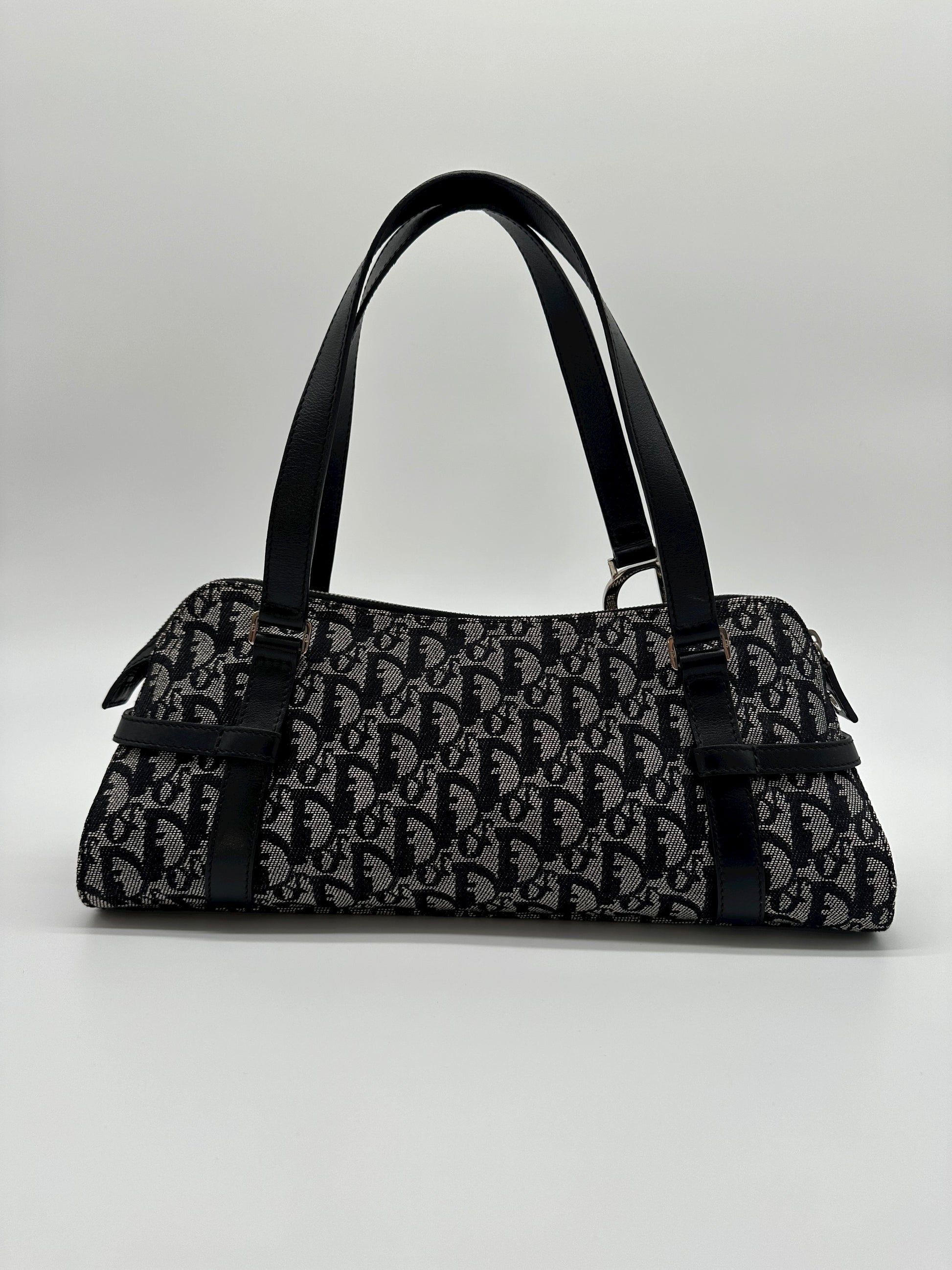 Vintage Dior Navy Trotter Logo Charm Boston Shoulder Bag