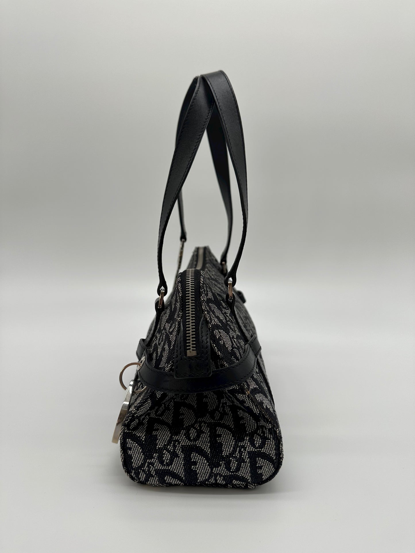 Vintage Dior Navy Trotter Logo Charm Boston Shoulder Bag