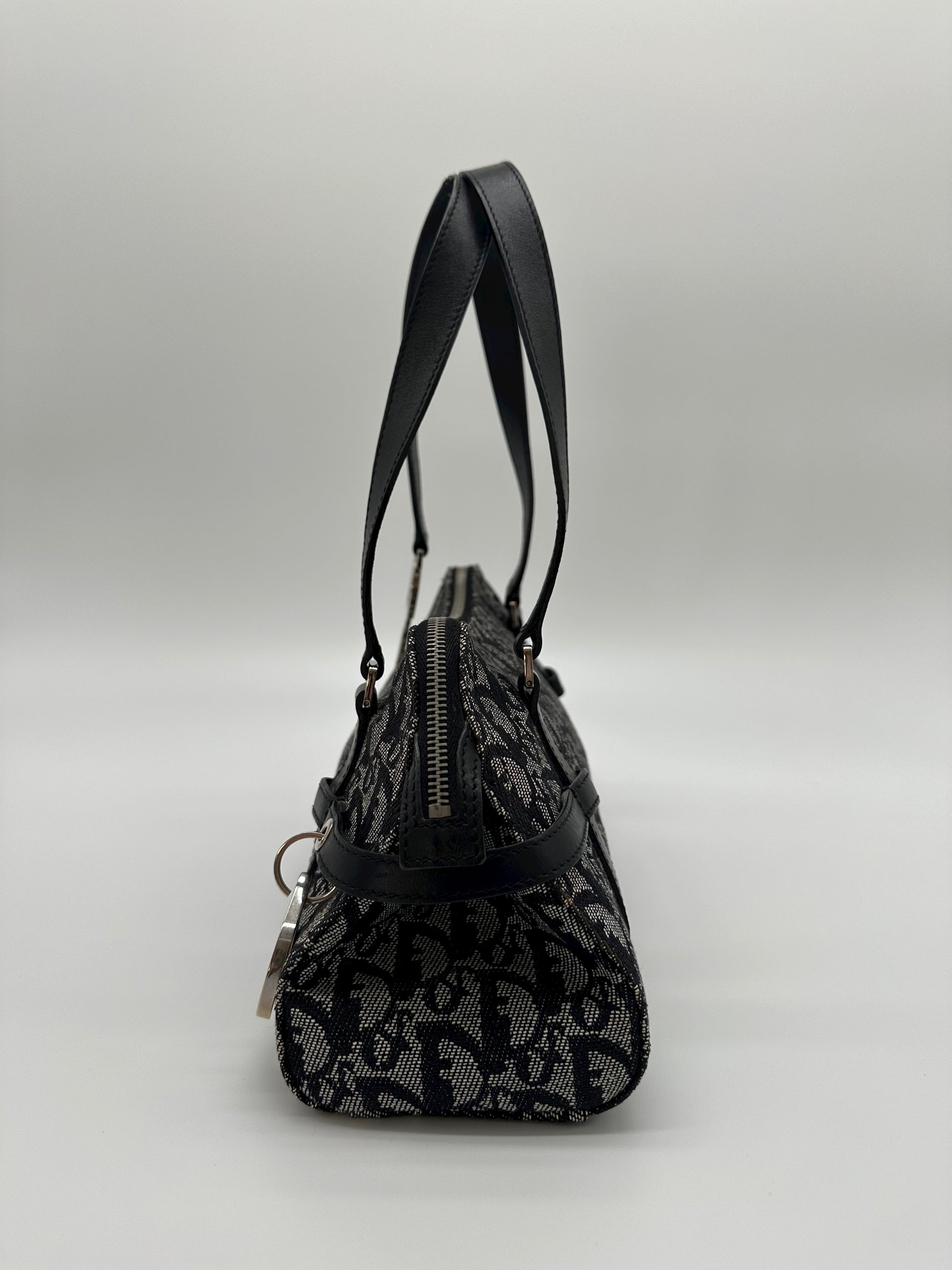 Vintage Dior Navy Trotter Logo Charm Boston Shoulder Bag