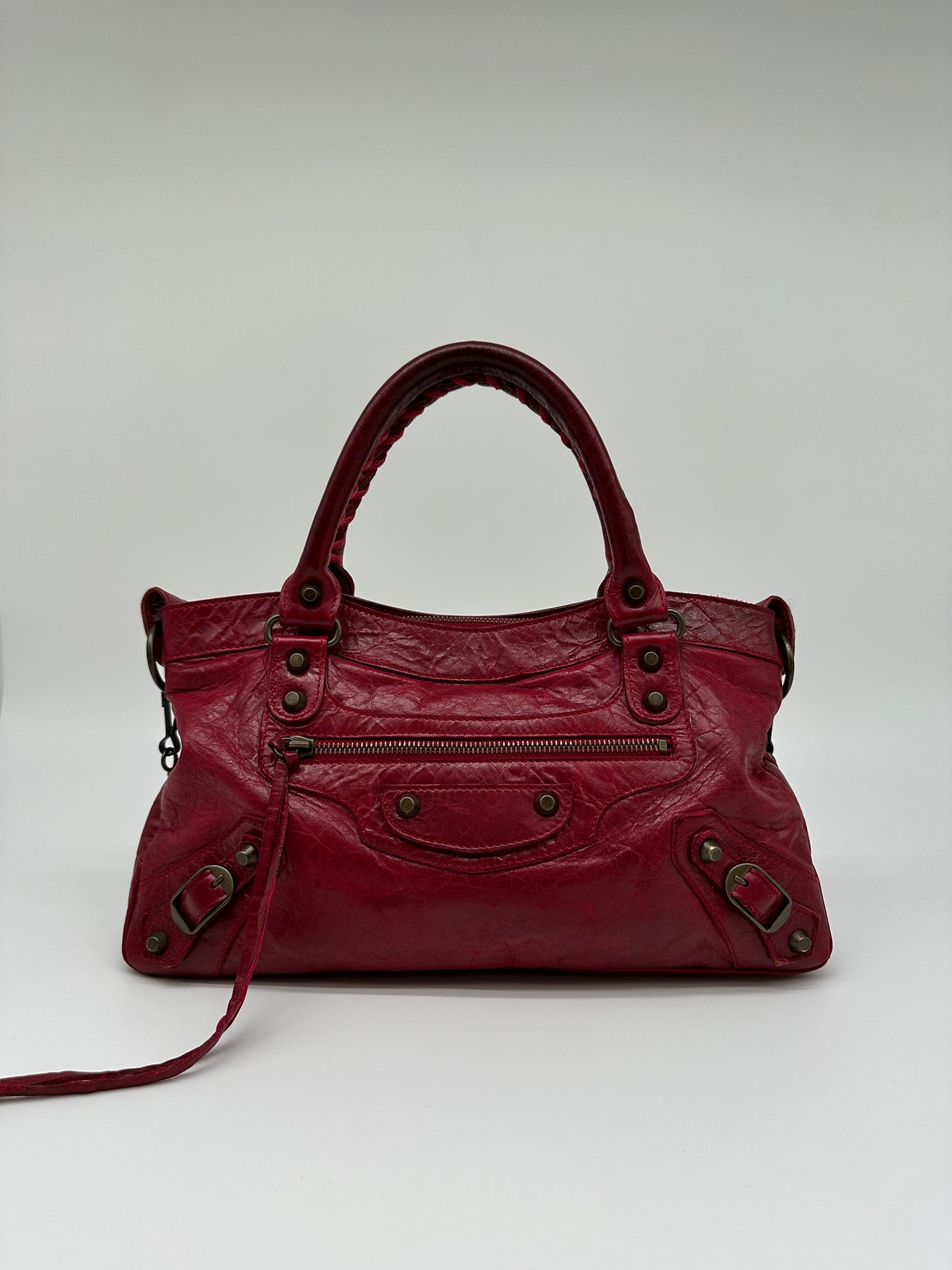 vintage red balenciaga city bag