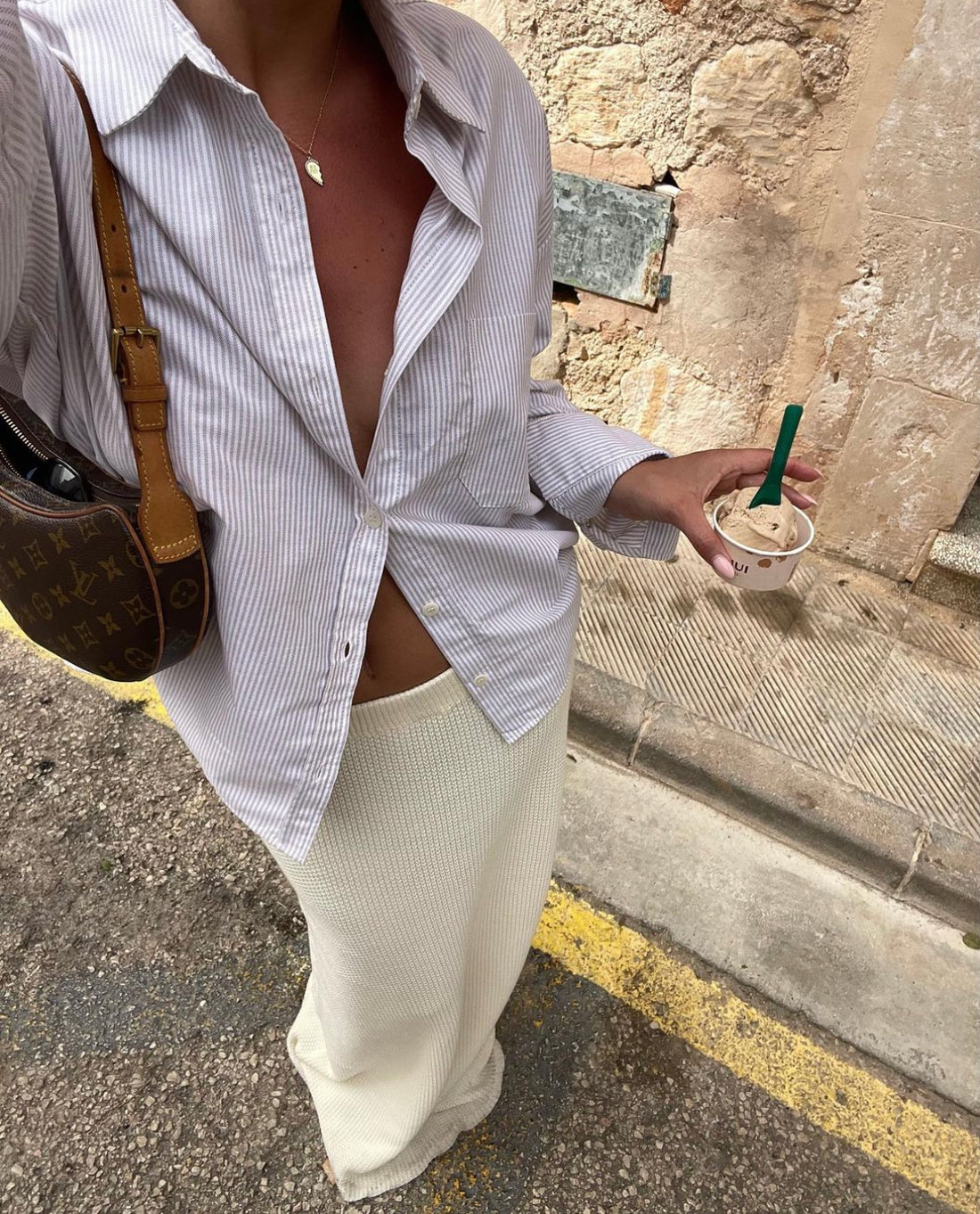 Matilda Djerf outfit with Louis Vuitton Croissant Bag