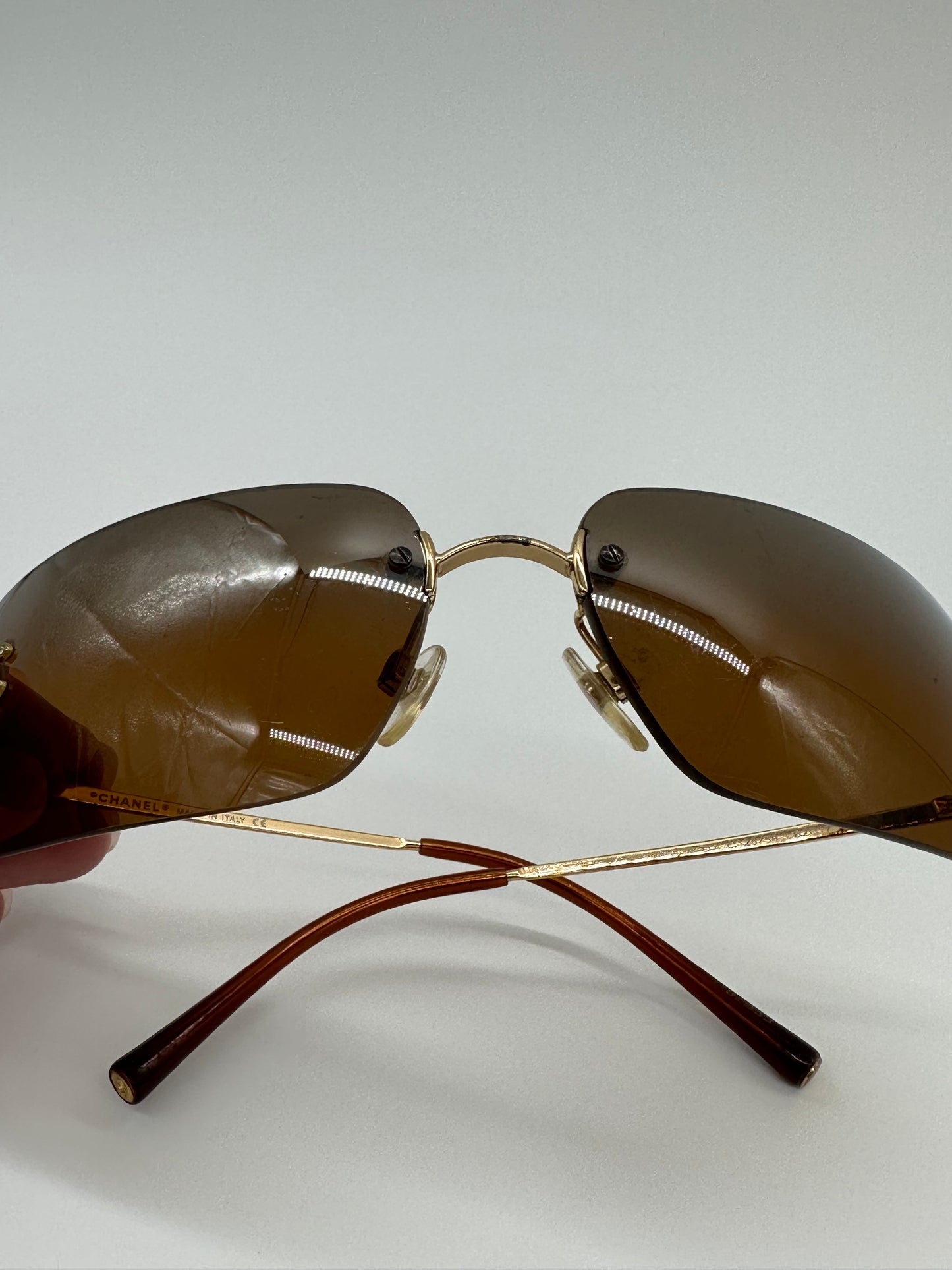 Brown Rimless Chanel Sunglasses
