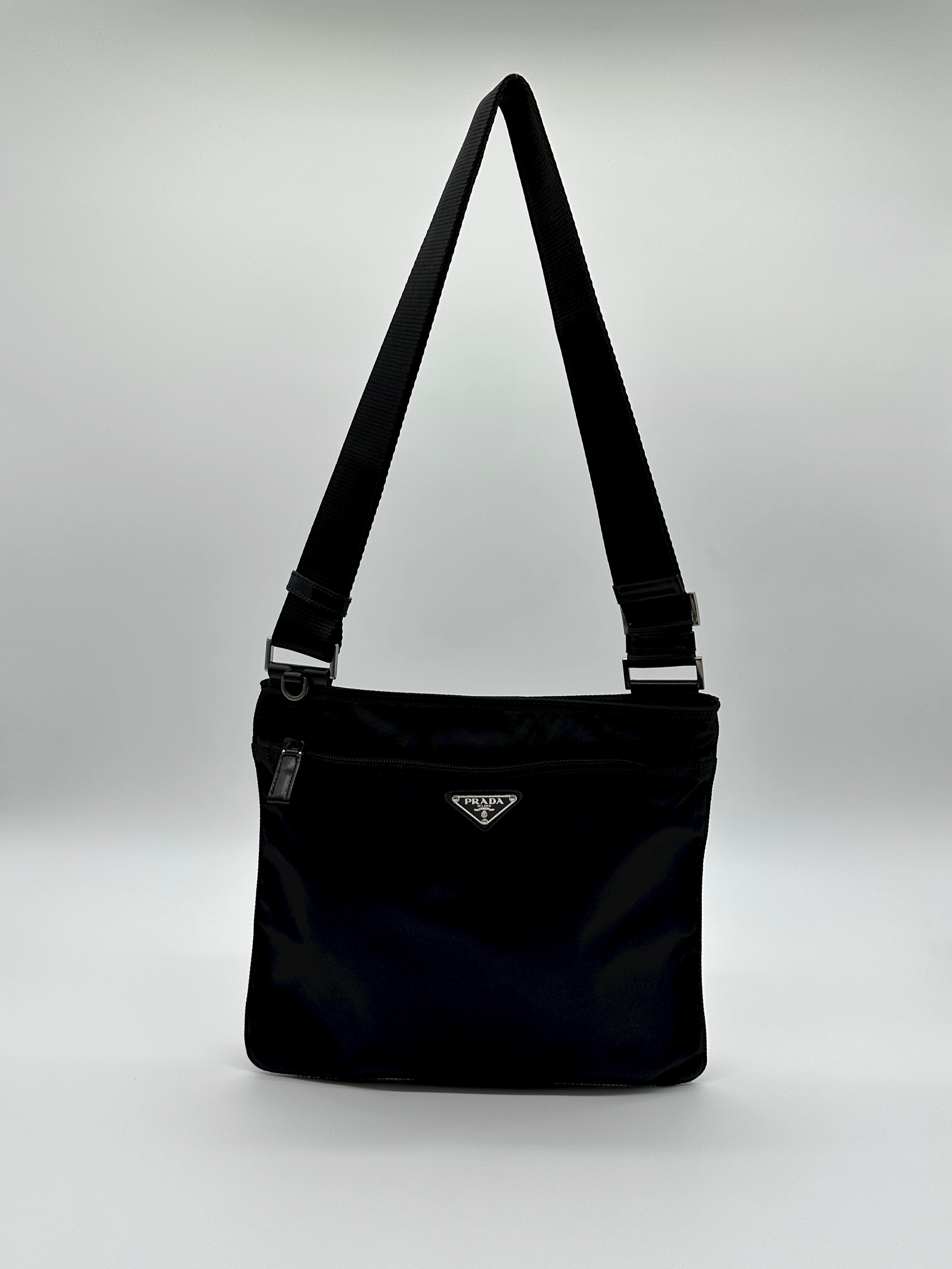 Black prada messenger clearance bag