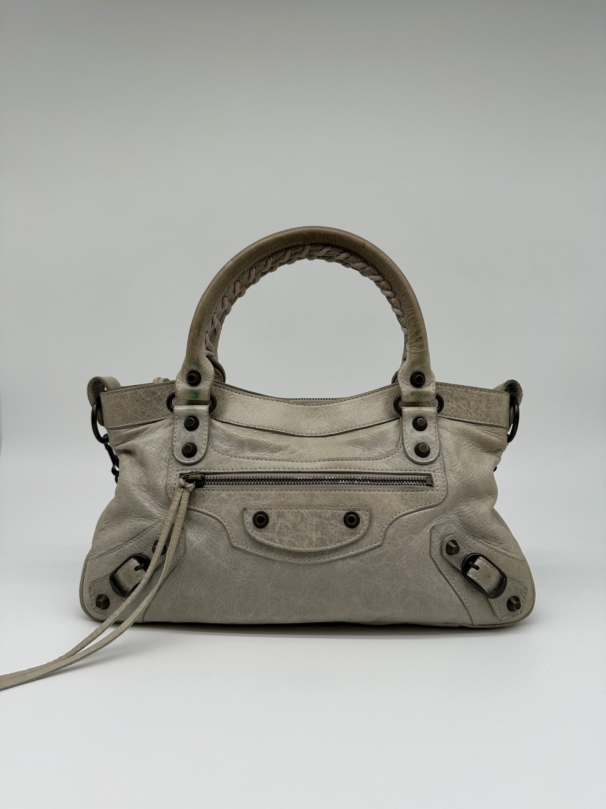 Vintage Luxury: White Balenciaga City Bag Shop Pre-Loved Bags